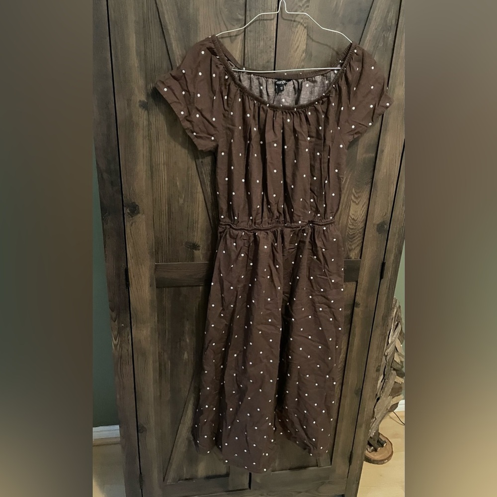 100% Cotton Brown Milkmaid Dress With Keyhole Back